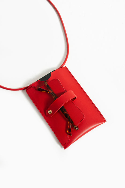Multi-Purpose Card Holder & Phone Bag & Glasses Case – Stylish and Practical Design Red