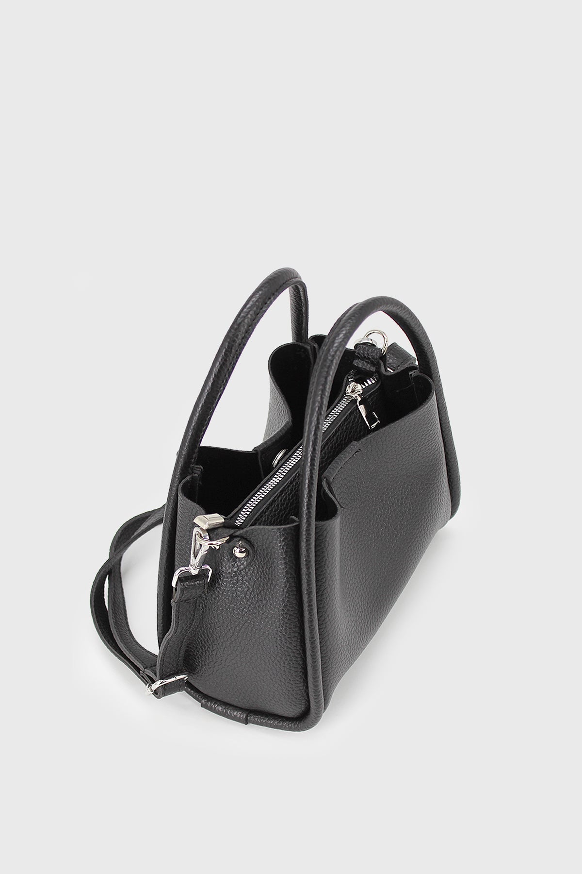 Lufie Black Three-Compartment Special Design Vegan Leather Hand and Shoulder Bag