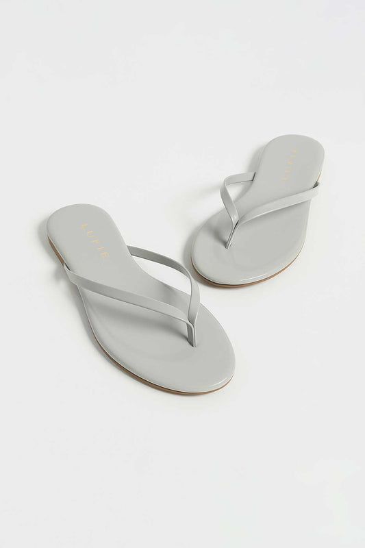 Lufie Essential Patent White/Light Gray Flip Flop Sandal +Comfort