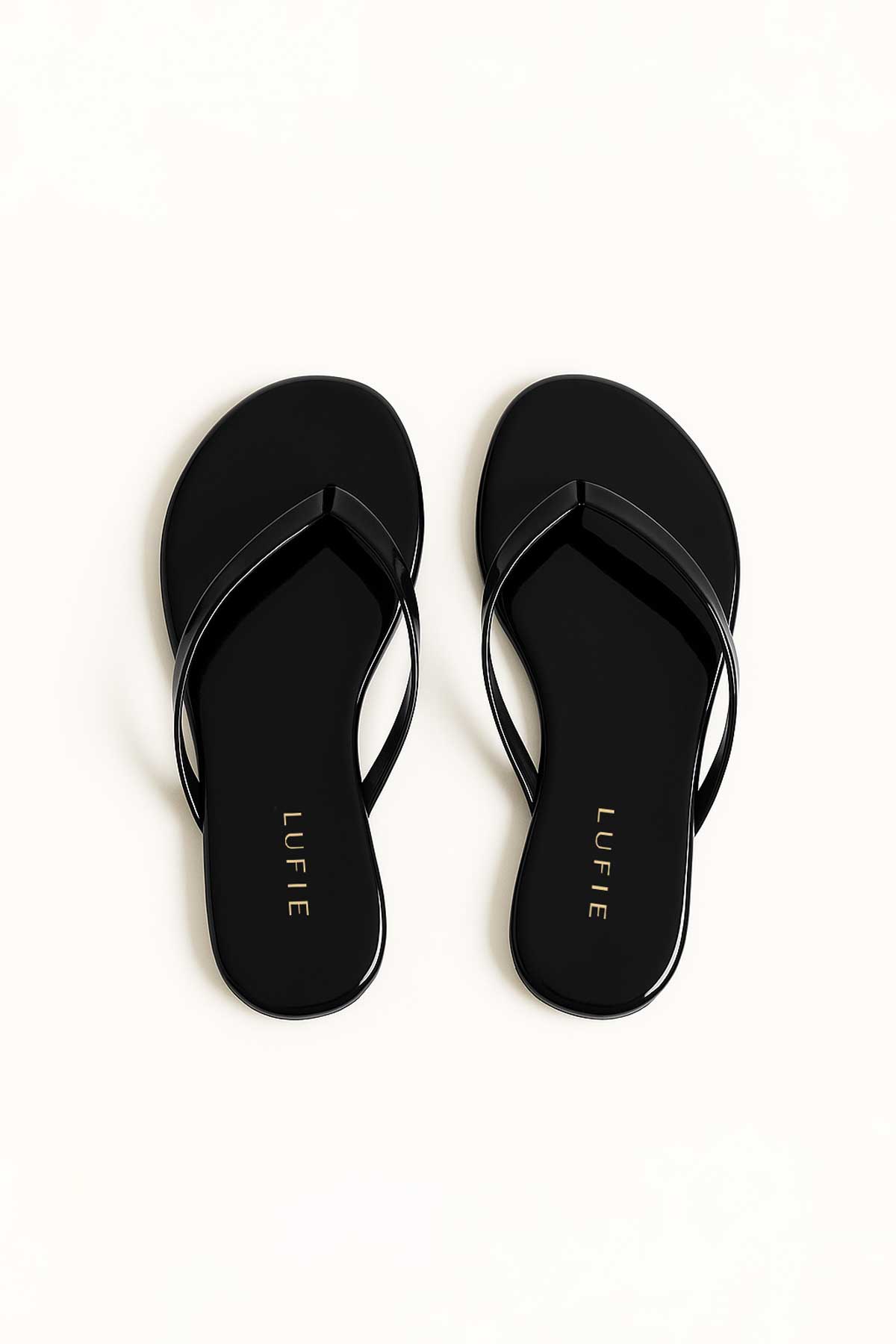 Lufie Essential Patent Black Flat Flip Flop Brown Sandal +Comfort